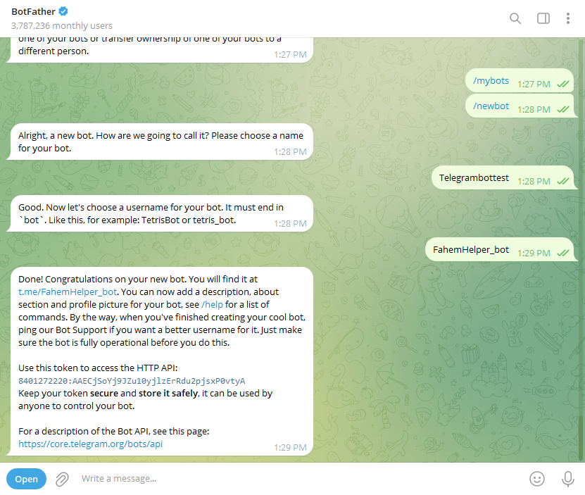 Getting API Token from BotFather