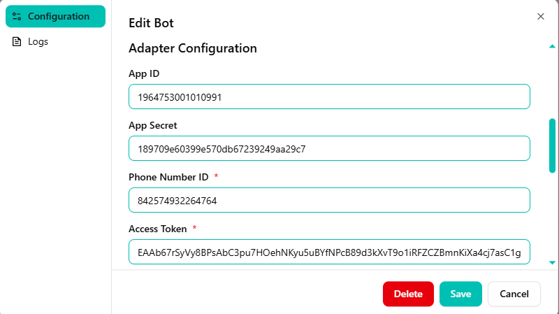 WhatsApp API Credentials