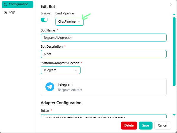Binding Pipeline to Bot