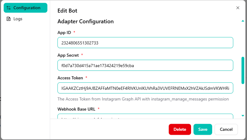 Configure Instagram Credentials