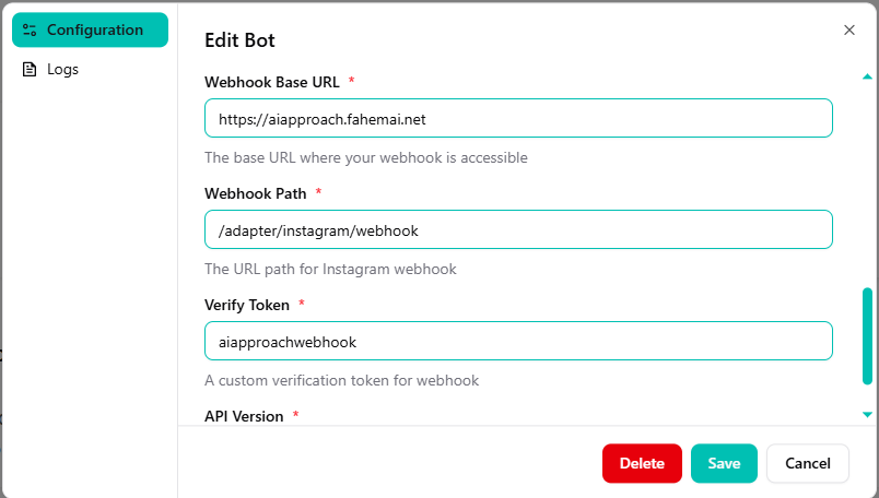 Set Webhook and API Version