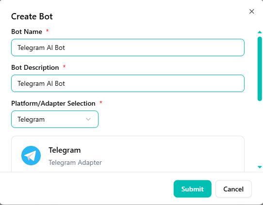 Telegram Adapter Selected