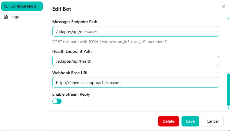 Webhook and Streaming Settings